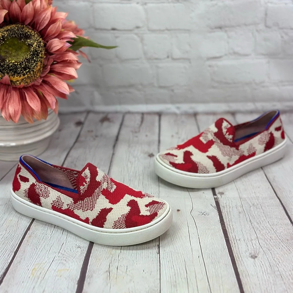 Rothy's Kids Slip-On Sneakers in Red and Cream Llama size 13